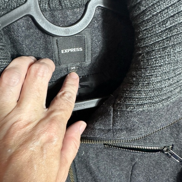 Express Dark Gray Cropped wool Jacket Y2K - Picture 2 of 4